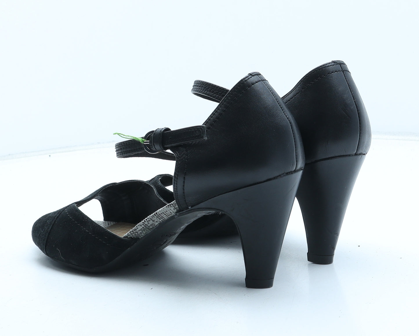 FootGlove Womens Black Leather Strappy Heel UK