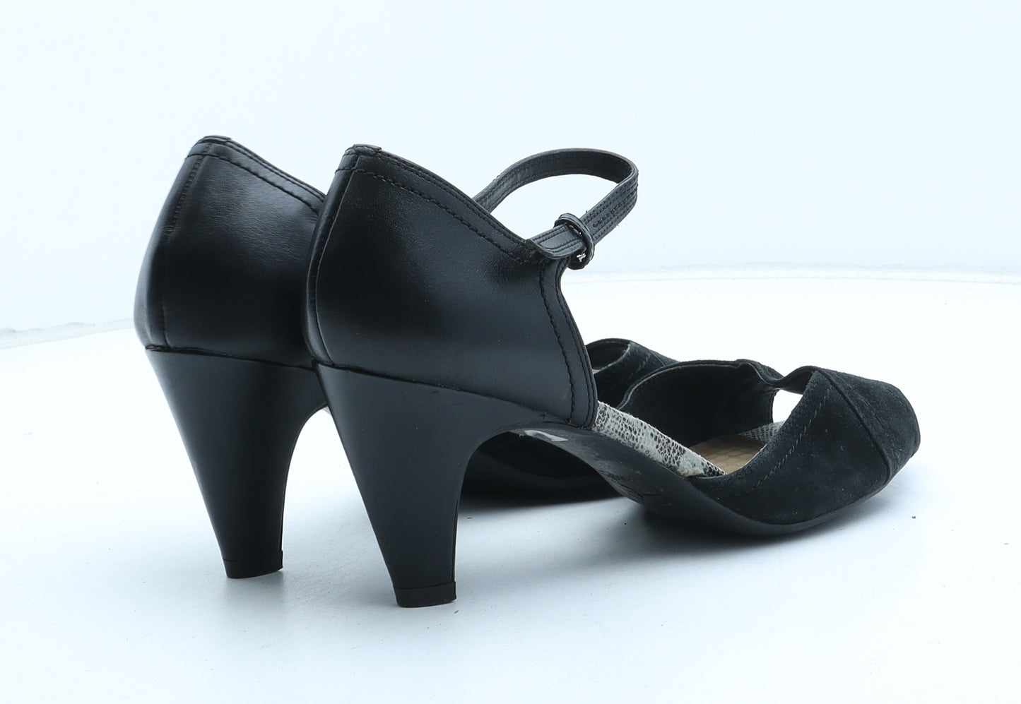 FootGlove Womens Black Leather Strappy Heel UK