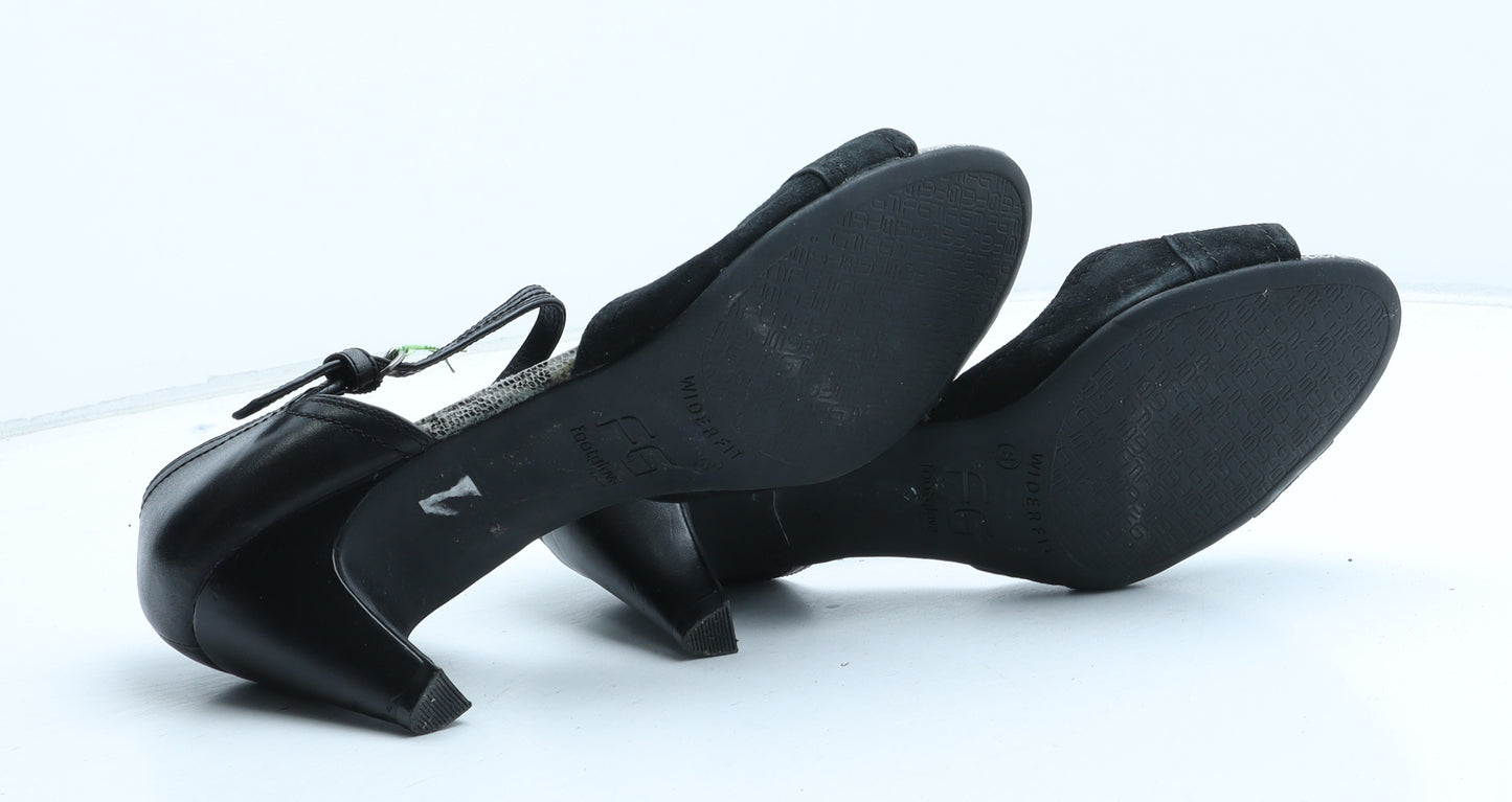 FootGlove Womens Black Leather Strappy Heel UK