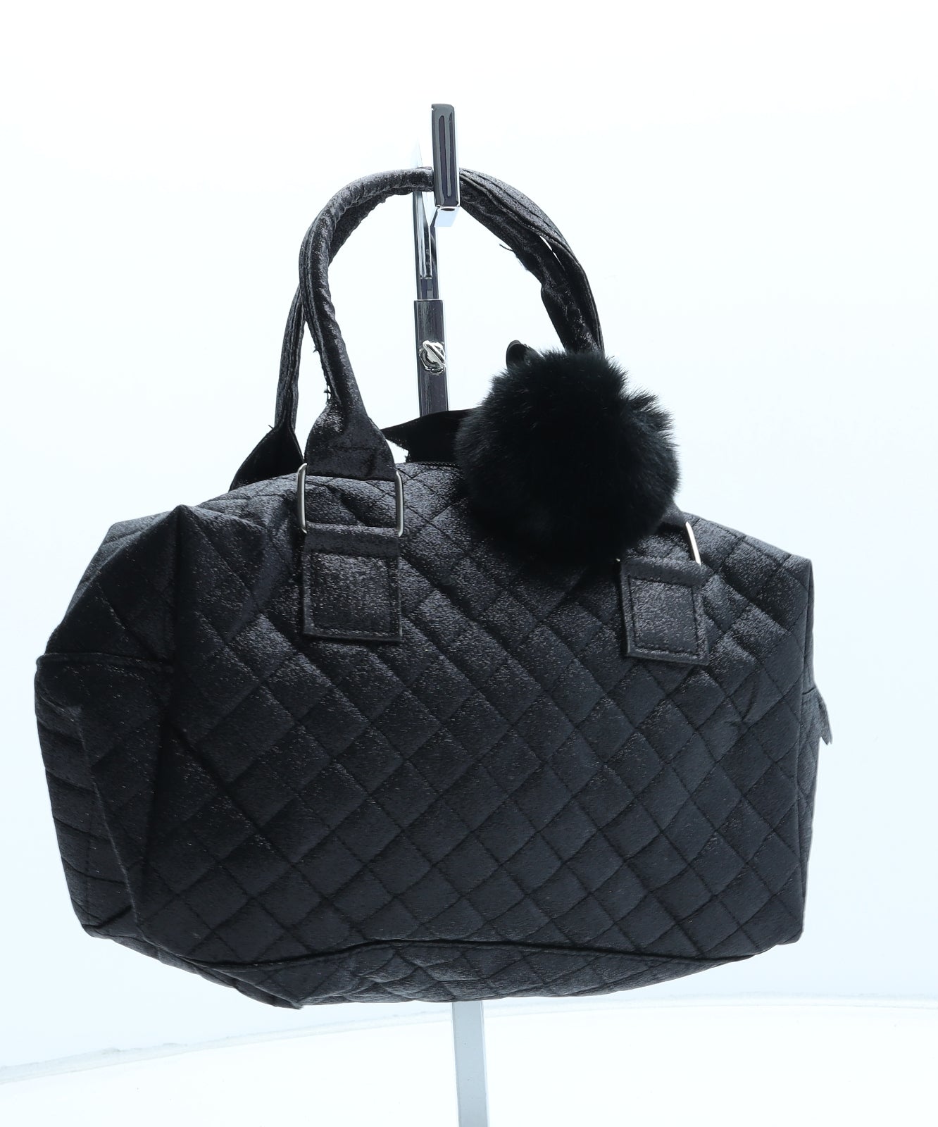 Morgan Womens Black Argyle/Diamond Polyurethane Top Handle Bag Size Small