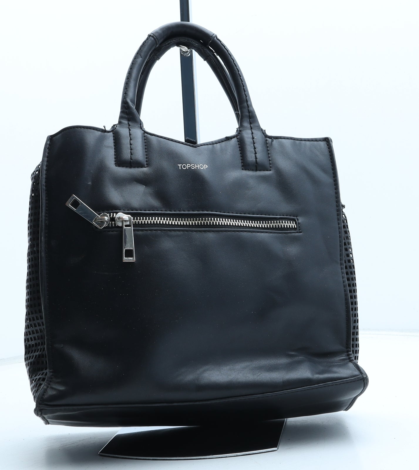 Topshop Womens Black Polyurethane Top Handle Bag Size Small