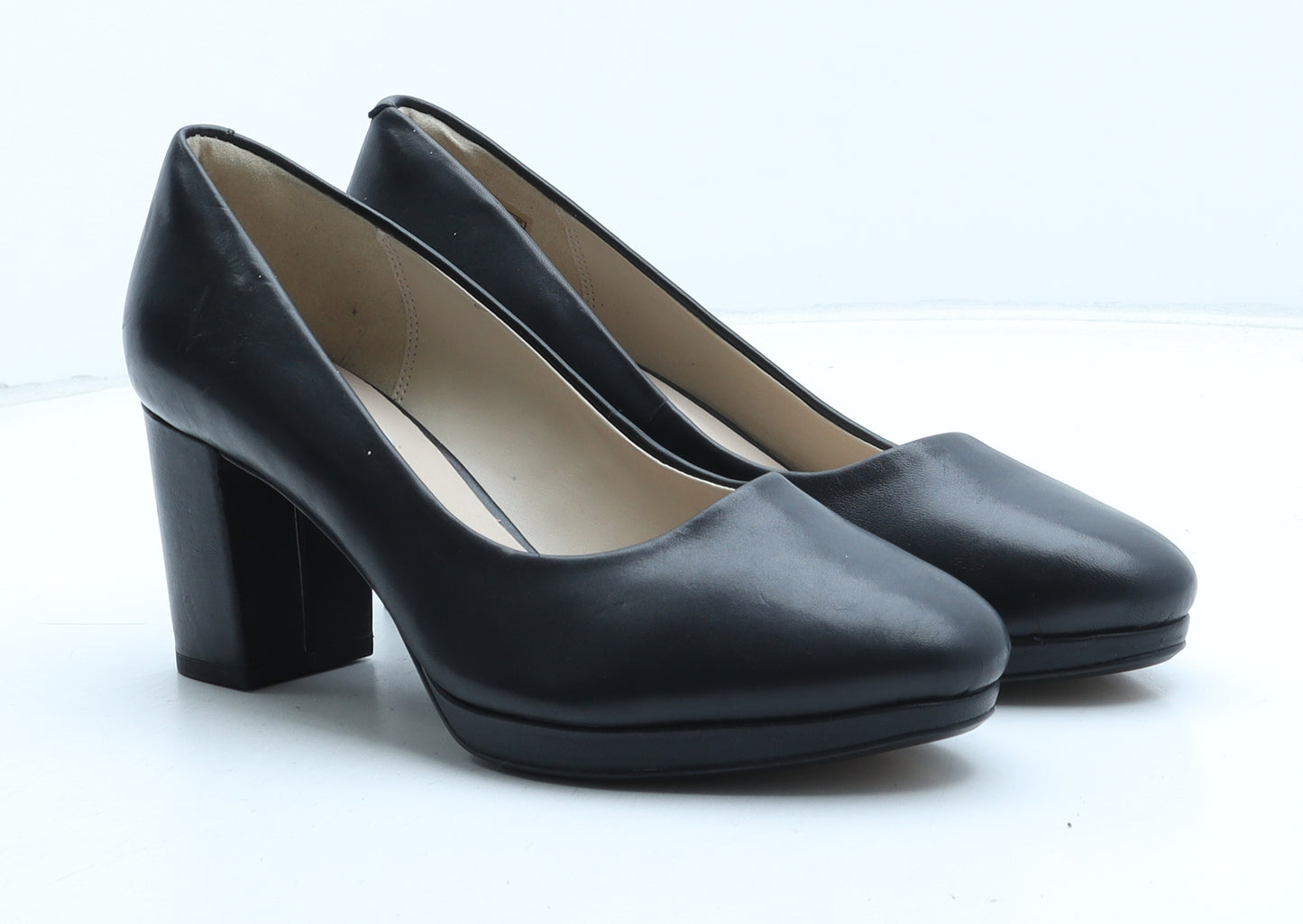 Clarks Womens Black Leather Court Heel UK