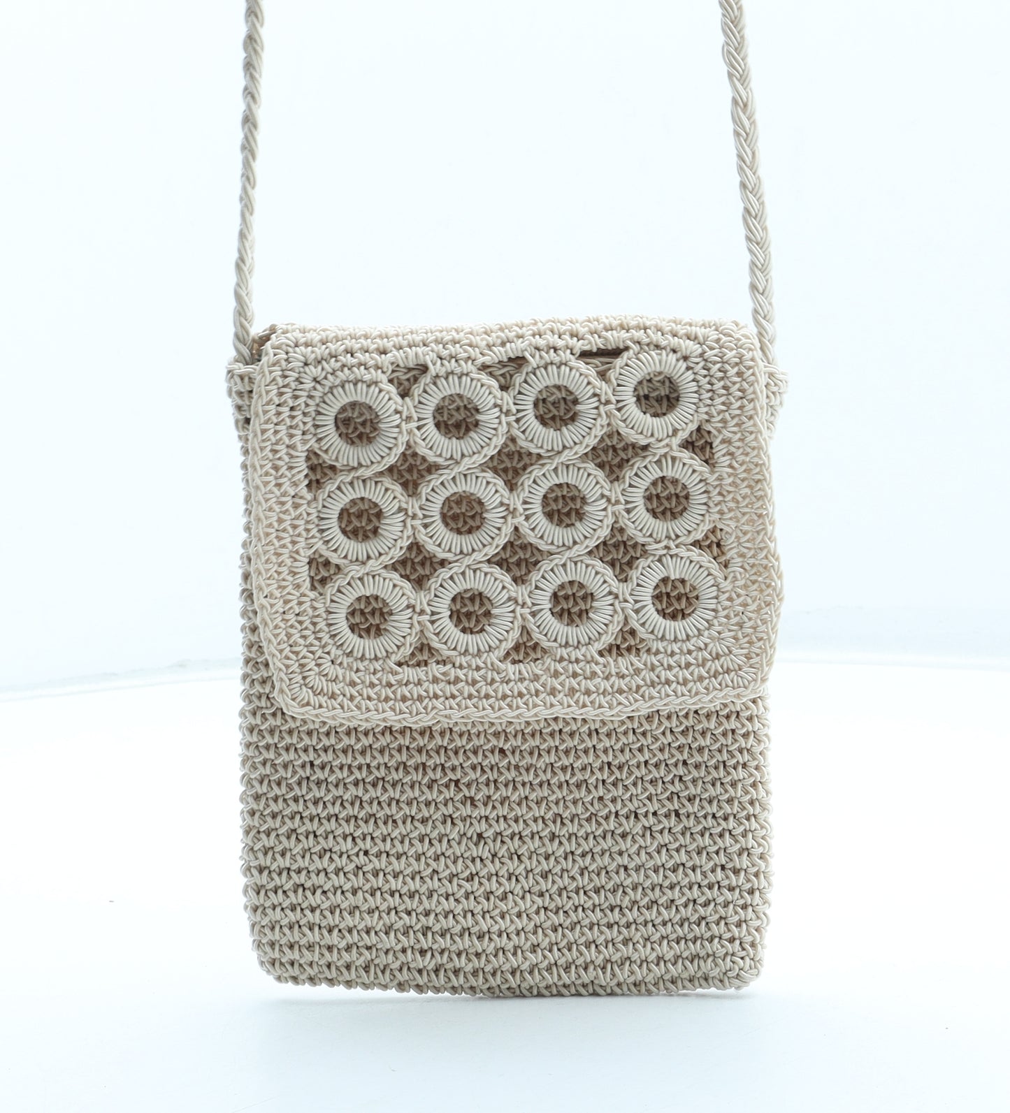 Preworn Womens Beige Geometric Nylon Crossbody Size Small