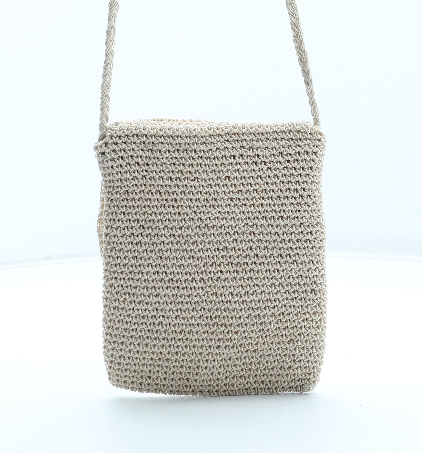 Preworn Womens Beige Geometric Nylon Crossbody Size Small