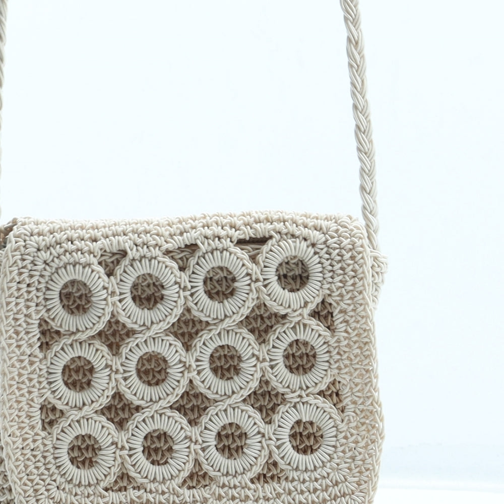 Preworn Womens Beige Geometric Nylon Crossbody Size Small
