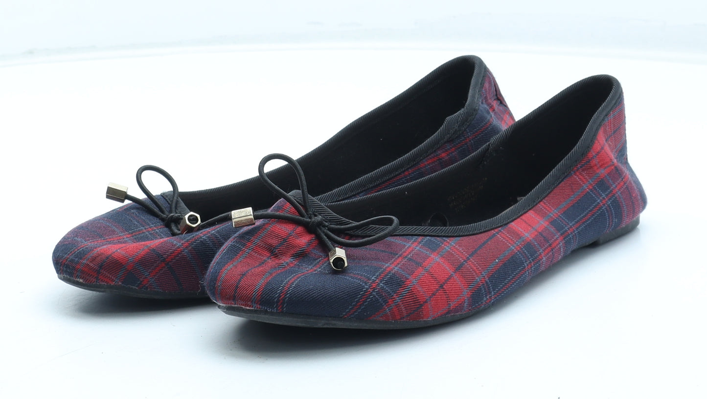 Primark Womens Red Plaid Polyester Ballet Flat UK