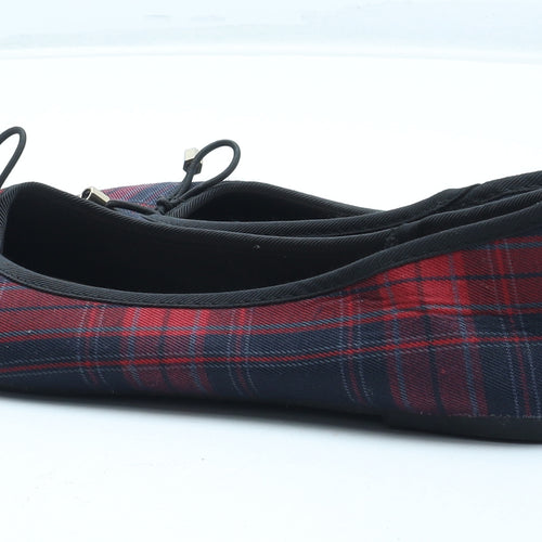 Primark Womens Red Plaid Polyester Ballet Flat UK