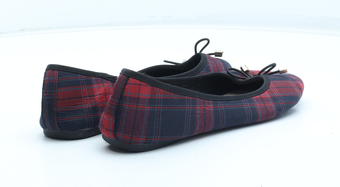 Primark Womens Red Plaid Polyester Ballet Flat UK