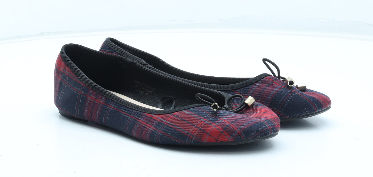 Primark Womens Red Plaid Polyester Ballet Flat UK