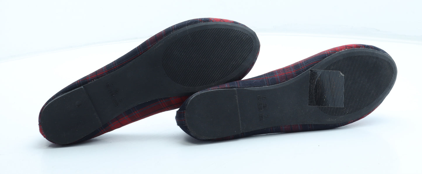 Primark Womens Red Plaid Polyester Ballet Flat UK