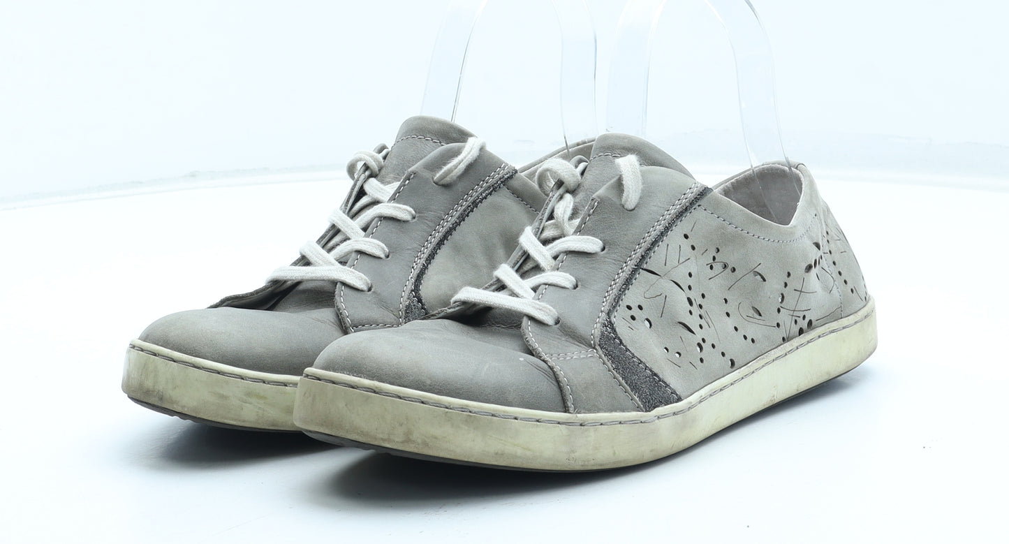 Josef Seibel Womens Grey Geometric Leather Trainer UK