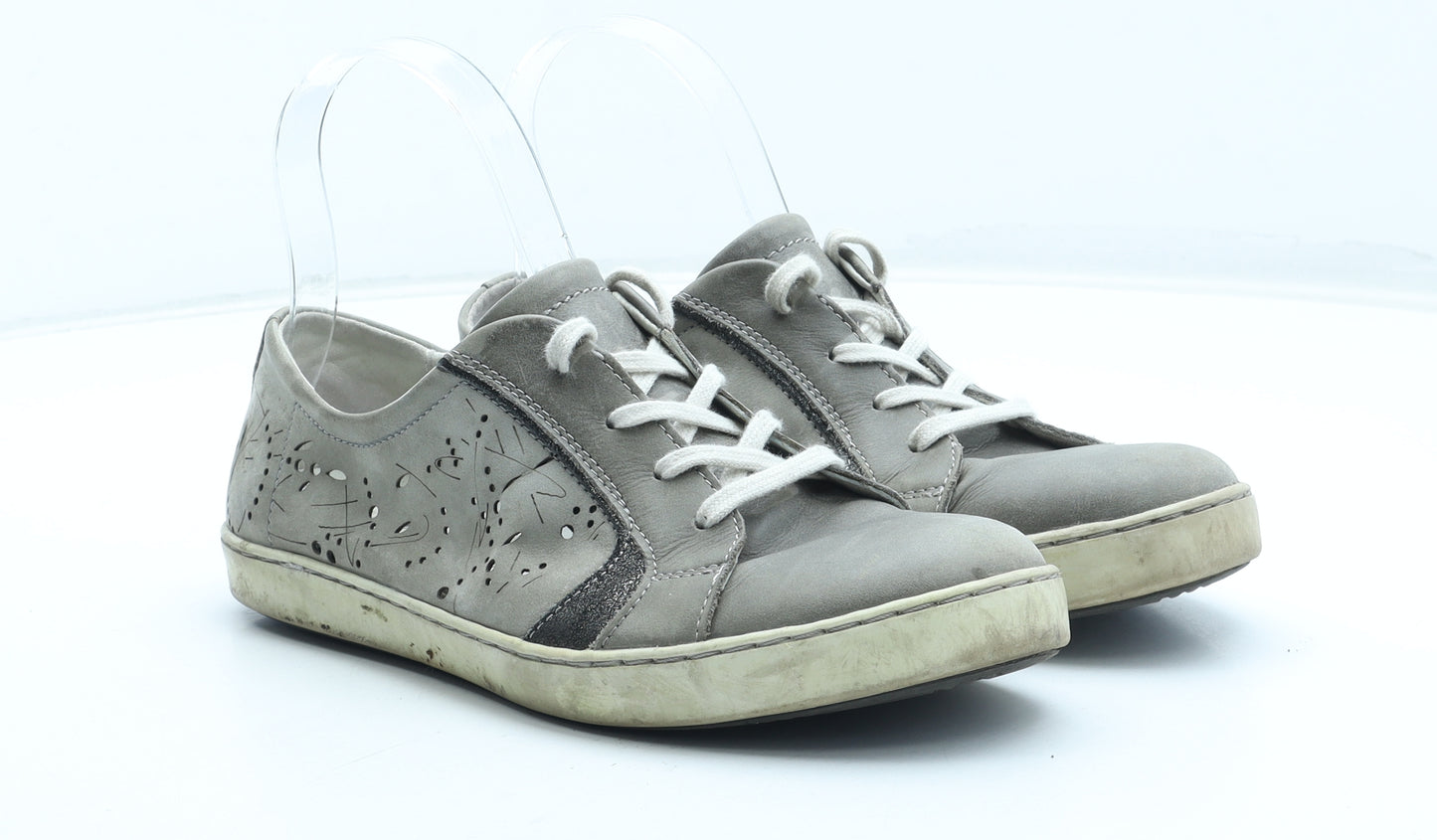 Josef Seibel Womens Grey Geometric Leather Trainer UK
