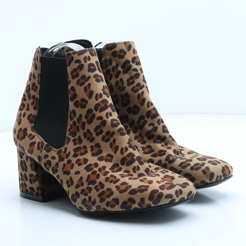Primark Womens Beige Animal Print Synthetic Chelsea Boot UK - Leopard Pattern