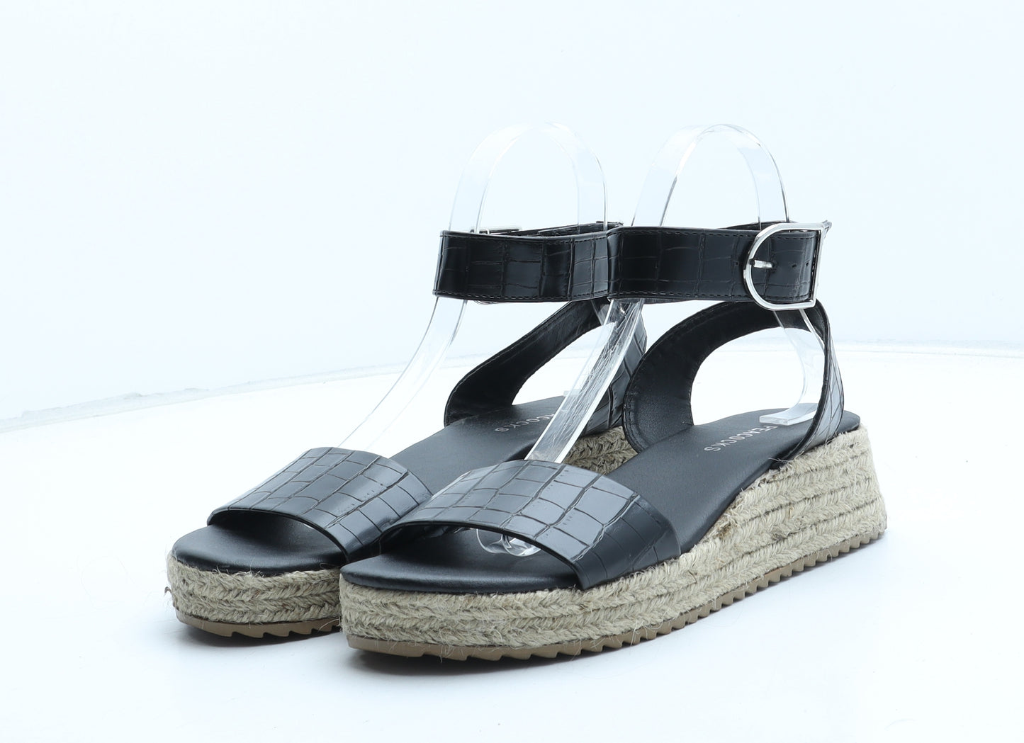 Peacocks Womens Black Synthetic Strappy Sandal UK - Croc Texture