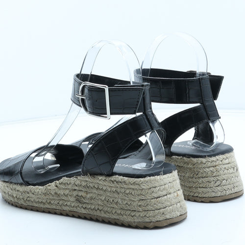 Peacocks Womens Black Synthetic Strappy Sandal UK - Croc Texture