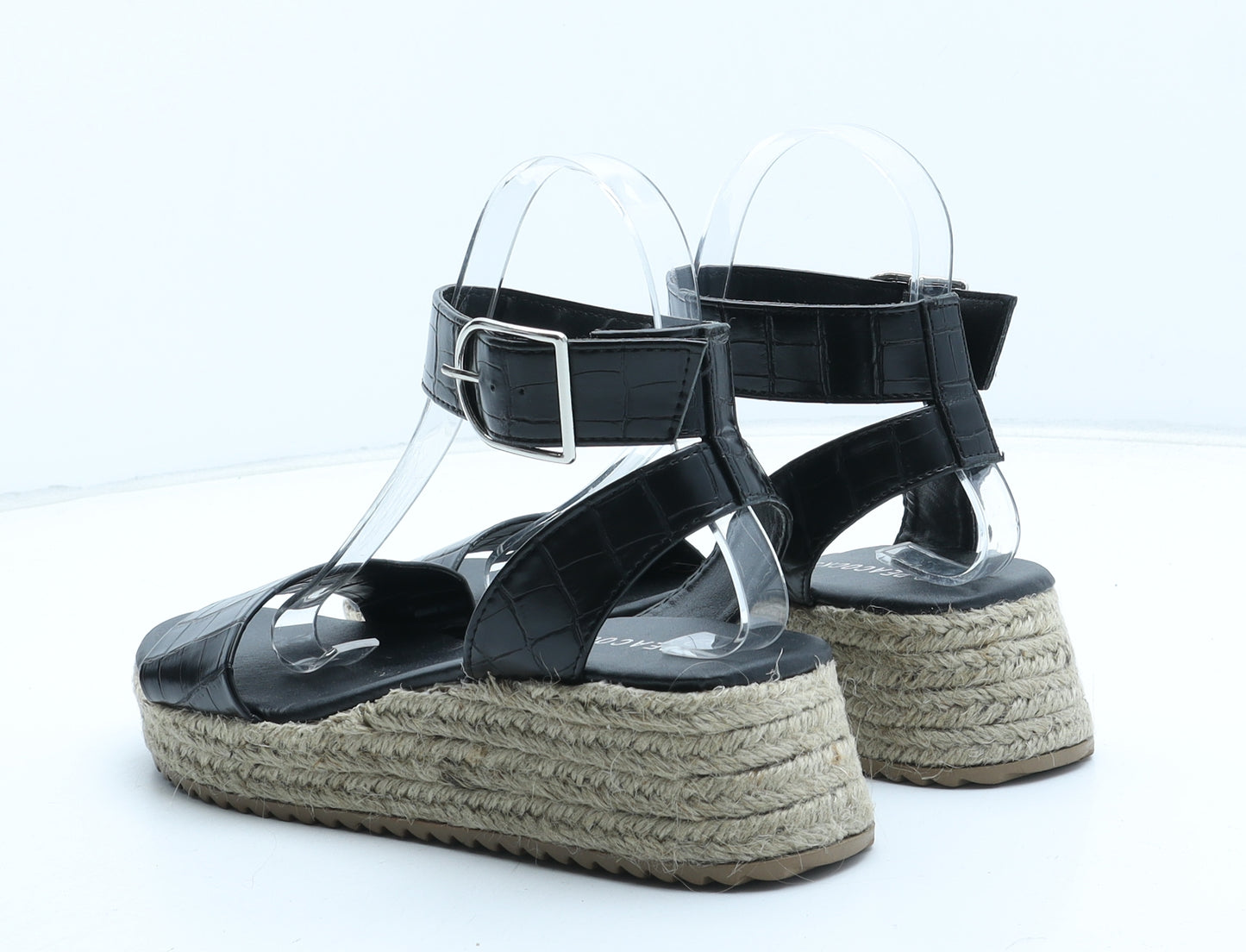 Peacocks Womens Black Synthetic Strappy Sandal UK - Croc Texture
