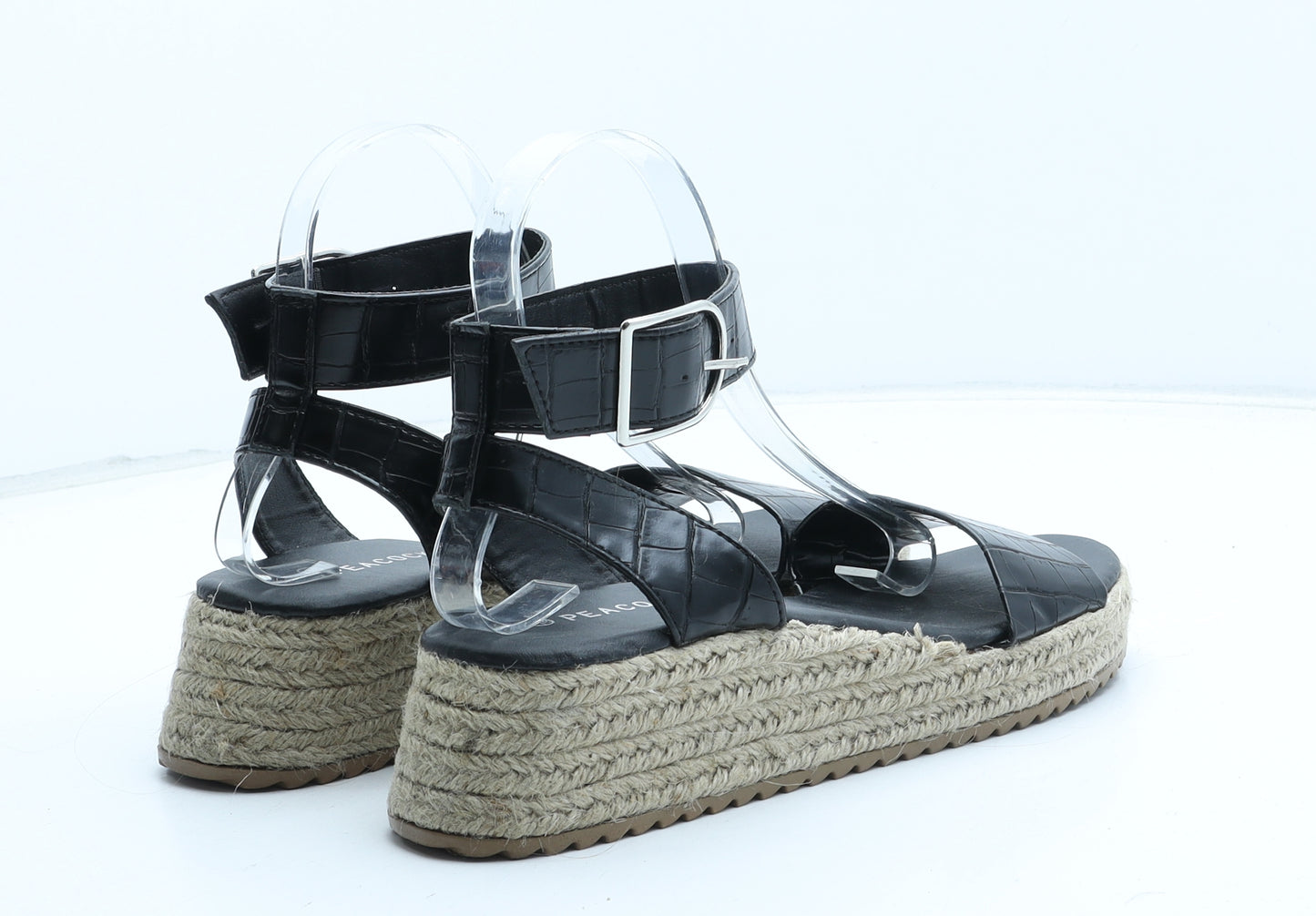 Peacocks Womens Black Synthetic Strappy Sandal UK - Croc Texture