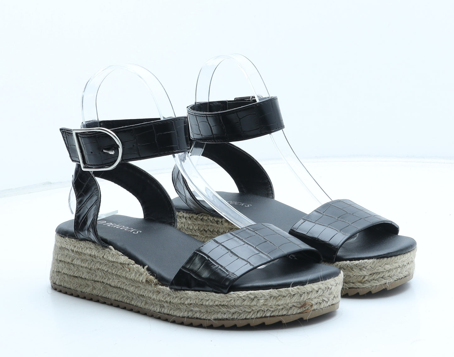 Peacocks Womens Black Synthetic Strappy Sandal UK - Croc Texture