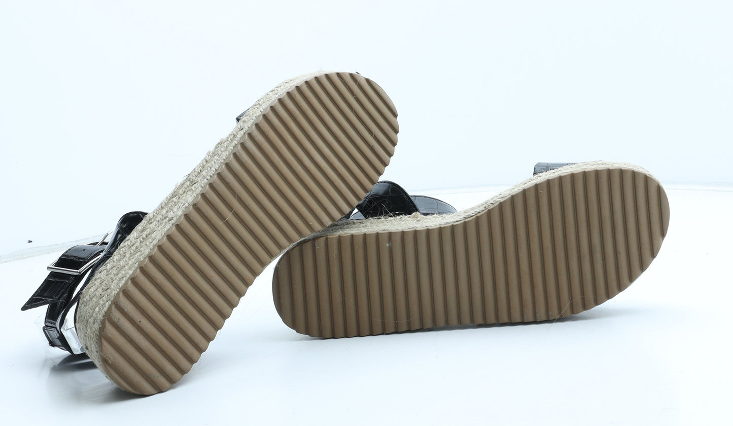 Peacocks Womens Black Synthetic Strappy Sandal UK - Croc Texture
