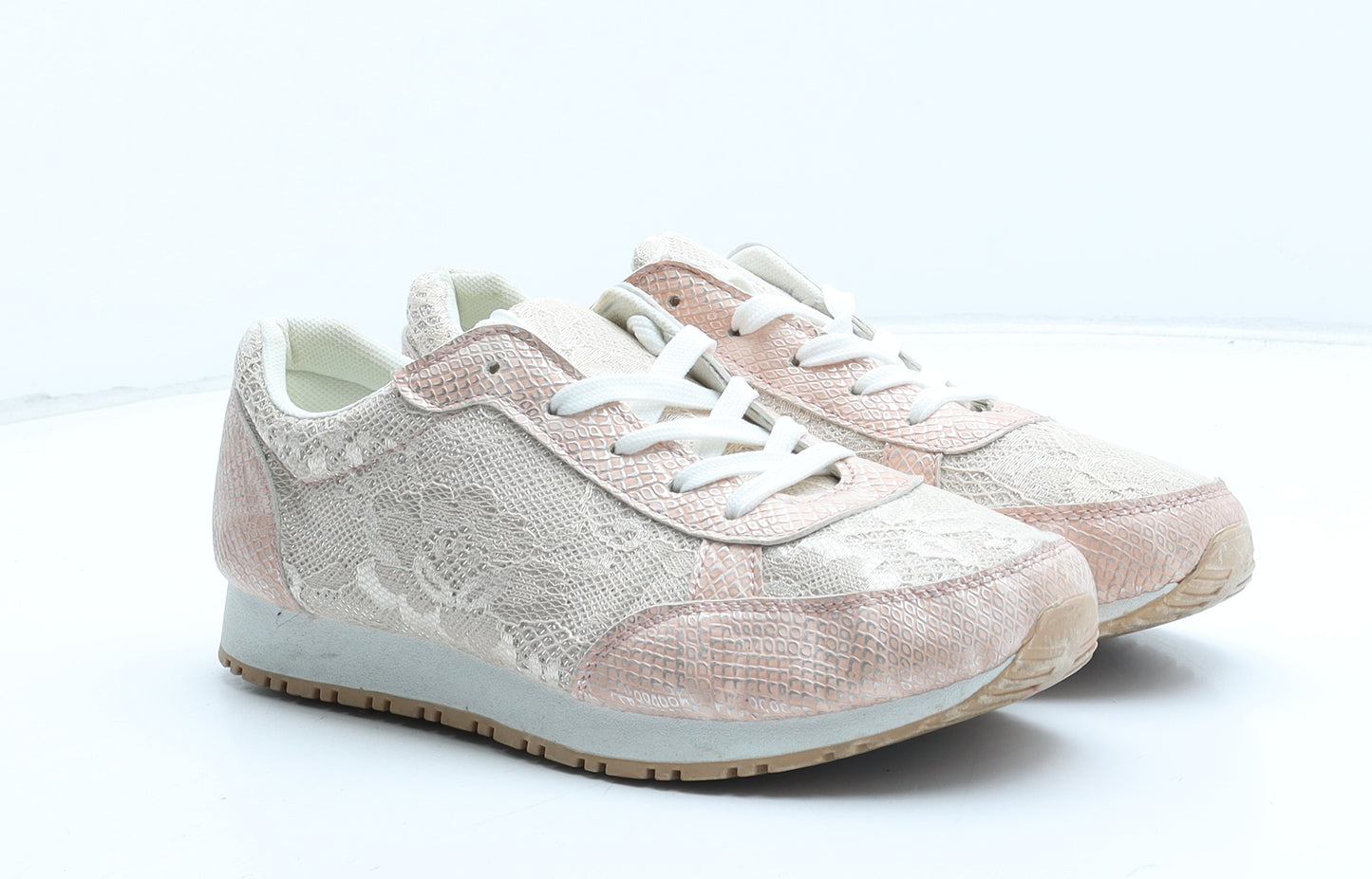 Preworn Womens Pink Floral Synthetic Trainer UK