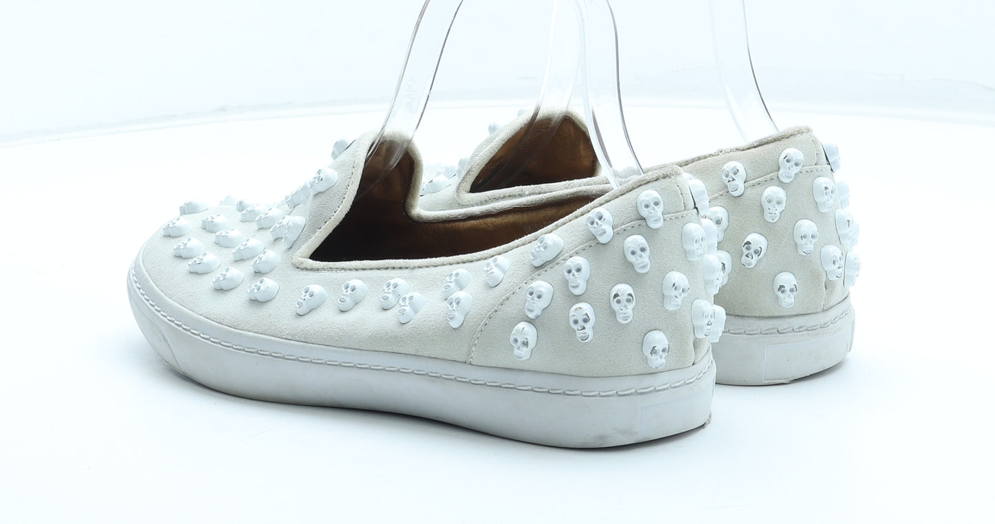 Campbell Womens Beige Geometric Leather Slip On Flat UK - Estimated UK Size 5 Skull Detail