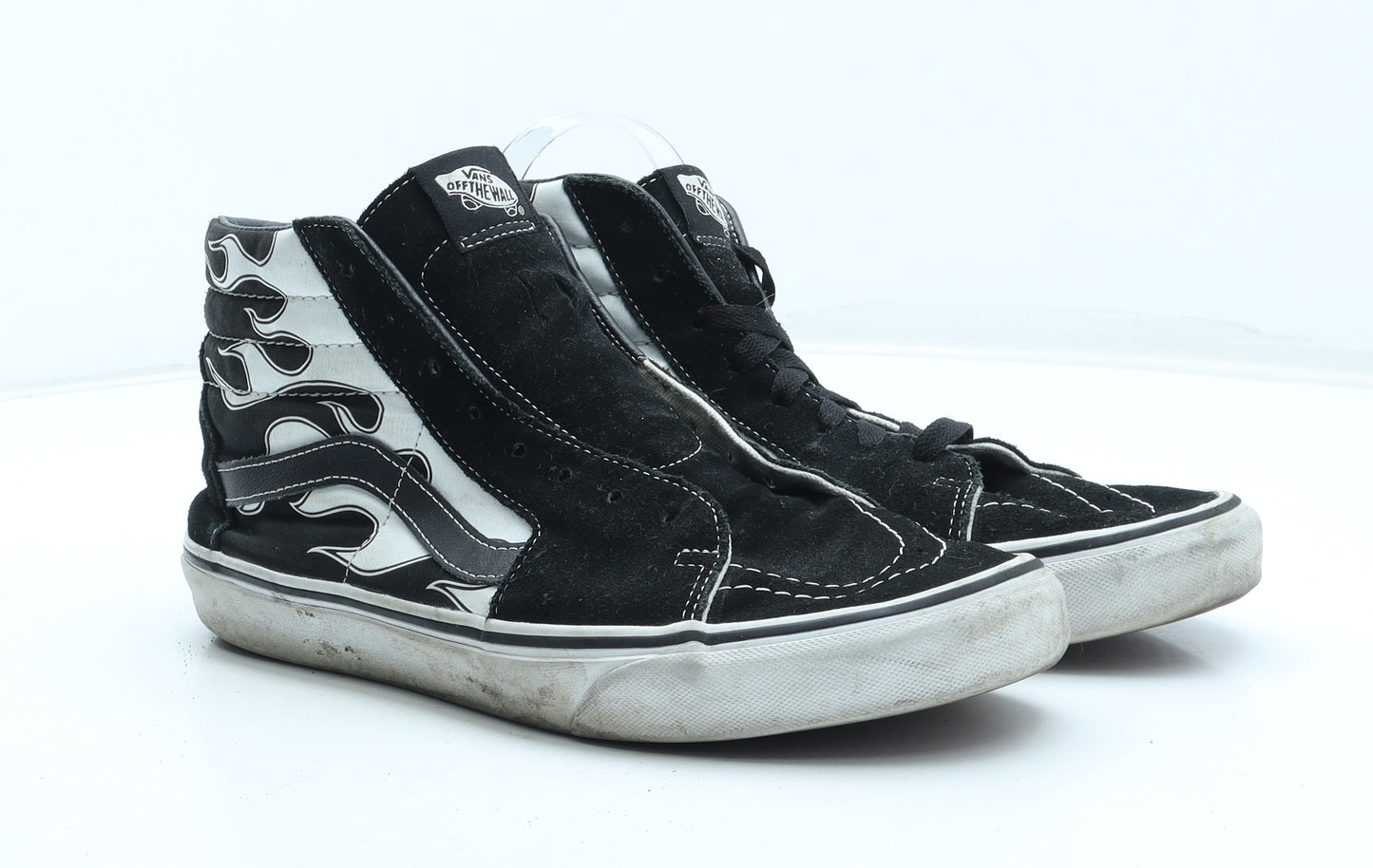 VANS Mens Black Geometric Leather Trainer UK 8.5 - Flame Detail