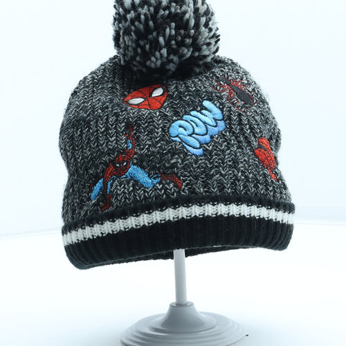 Marvel Boys Black Acrylic Bobble Hat Size S - Spiderman Size 3-6 Years