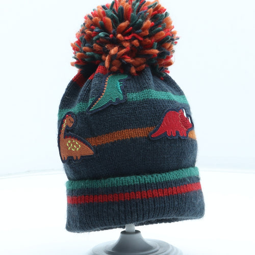 TU Boys Multicoloured Geometric Acrylic Bobble Hat Size S - Dinosaur Pattern Size 3-5 Years