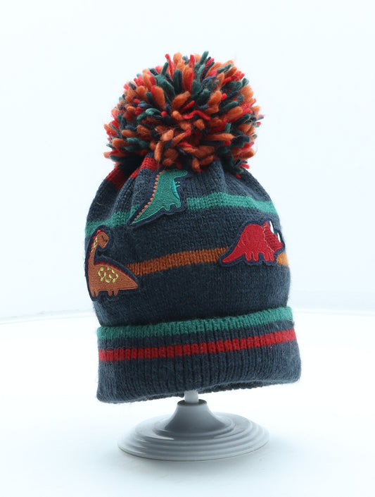TU Boys Multicoloured Geometric Acrylic Bobble Hat Size S - Dinosaur Pattern Size 3-5 Years