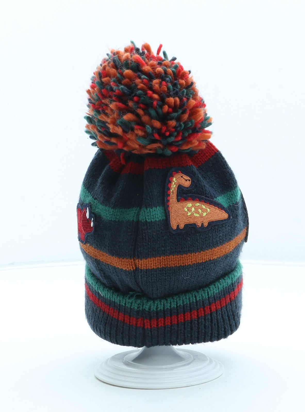 TU Boys Multicoloured Geometric Acrylic Bobble Hat Size S - Dinosaur Pattern Size 3-5 Years