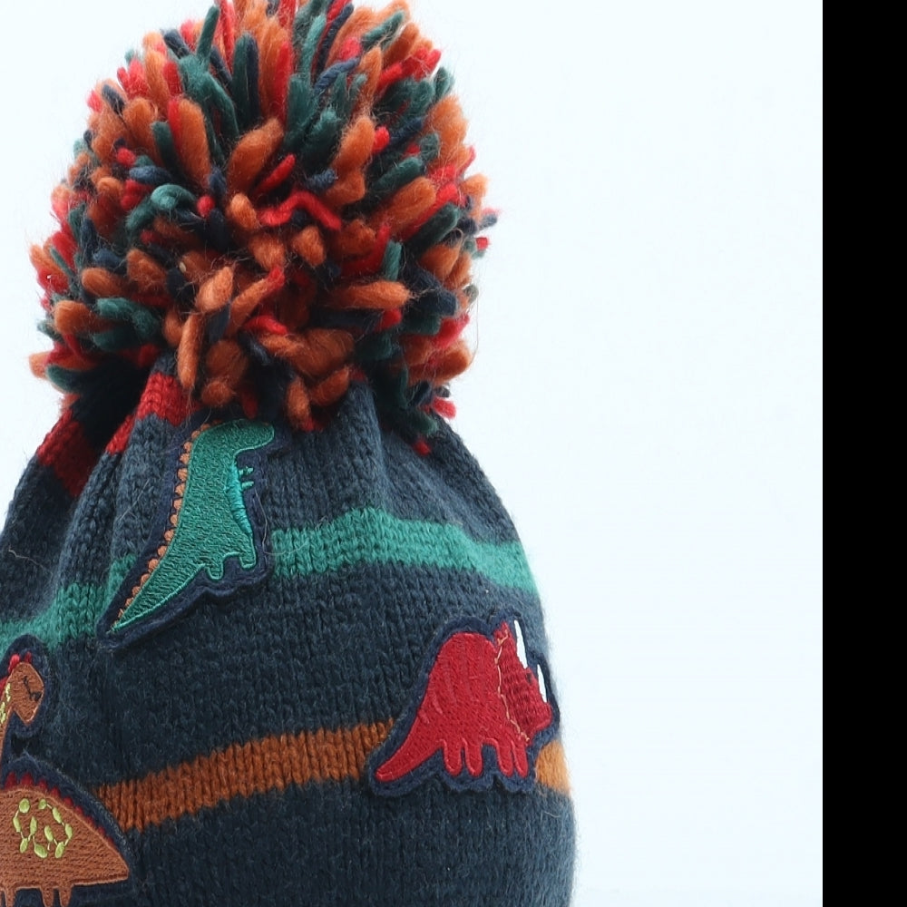 TU Boys Multicoloured Geometric Acrylic Bobble Hat Size S - Dinosaur Pattern Size 3-5 Years