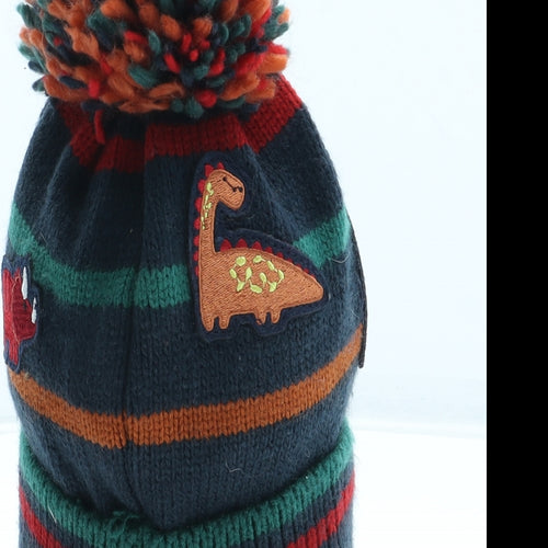 TU Boys Multicoloured Geometric Acrylic Bobble Hat Size S - Dinosaur Pattern Size 3-5 Years