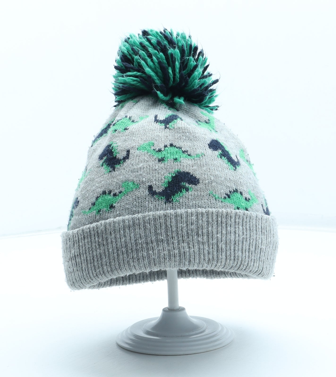 NEXT Boys Grey Geometric Acrylic Bobble Hat Size S - Size 3-5 Years