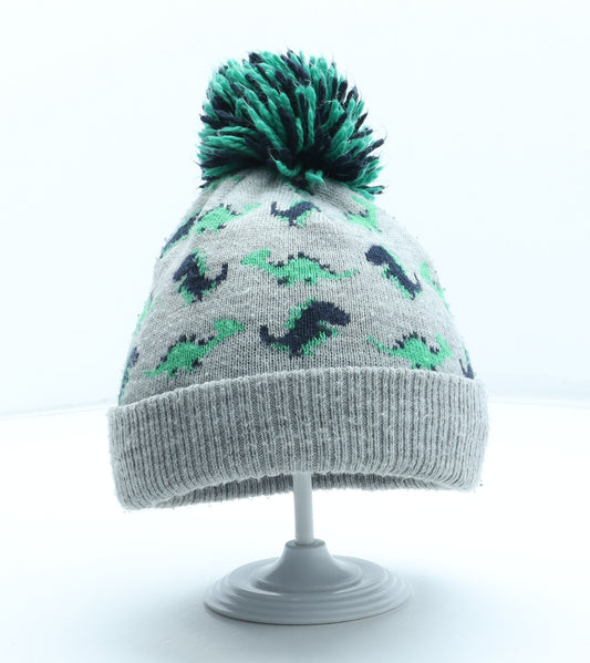 NEXT Boys Grey Geometric Acrylic Bobble Hat Size S - Size 3-5 Years