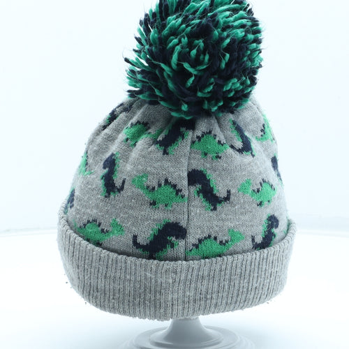 NEXT Boys Grey Geometric Acrylic Bobble Hat Size S - Size 3-5 Years