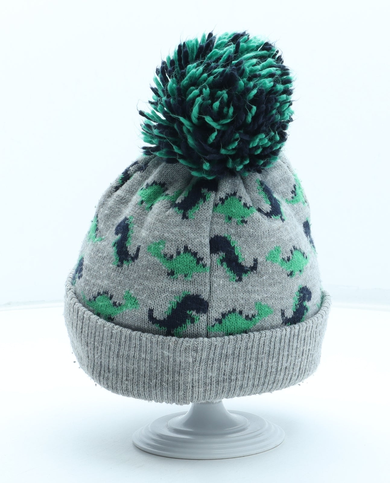 NEXT Boys Grey Geometric Acrylic Bobble Hat Size S - Size 3-5 Years