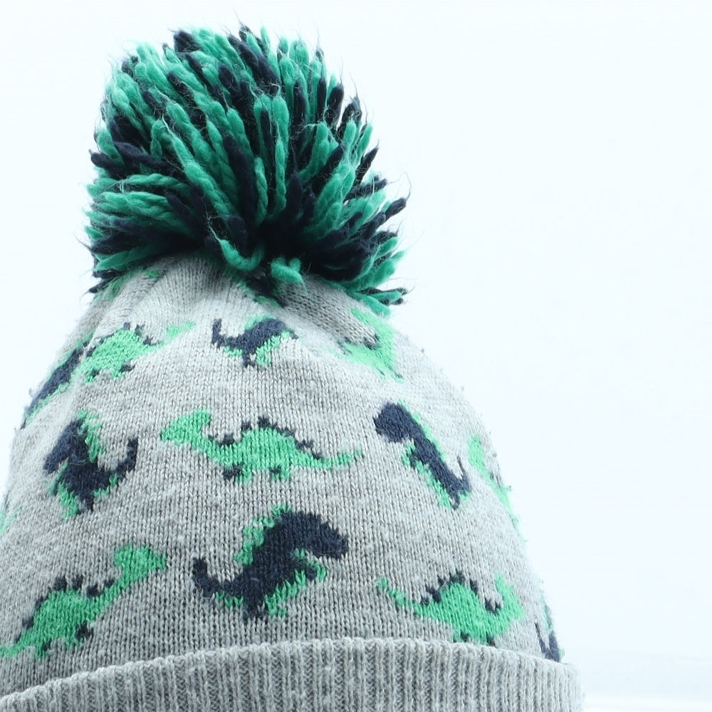 NEXT Boys Grey Geometric Acrylic Bobble Hat Size S - Size 3-5 Years