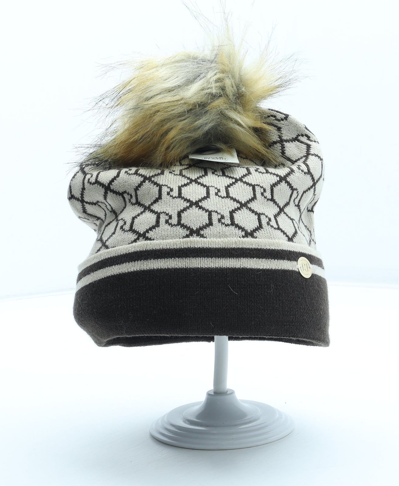 River Island Womens Brown Geometric Acrylic Bobble Hat One Size