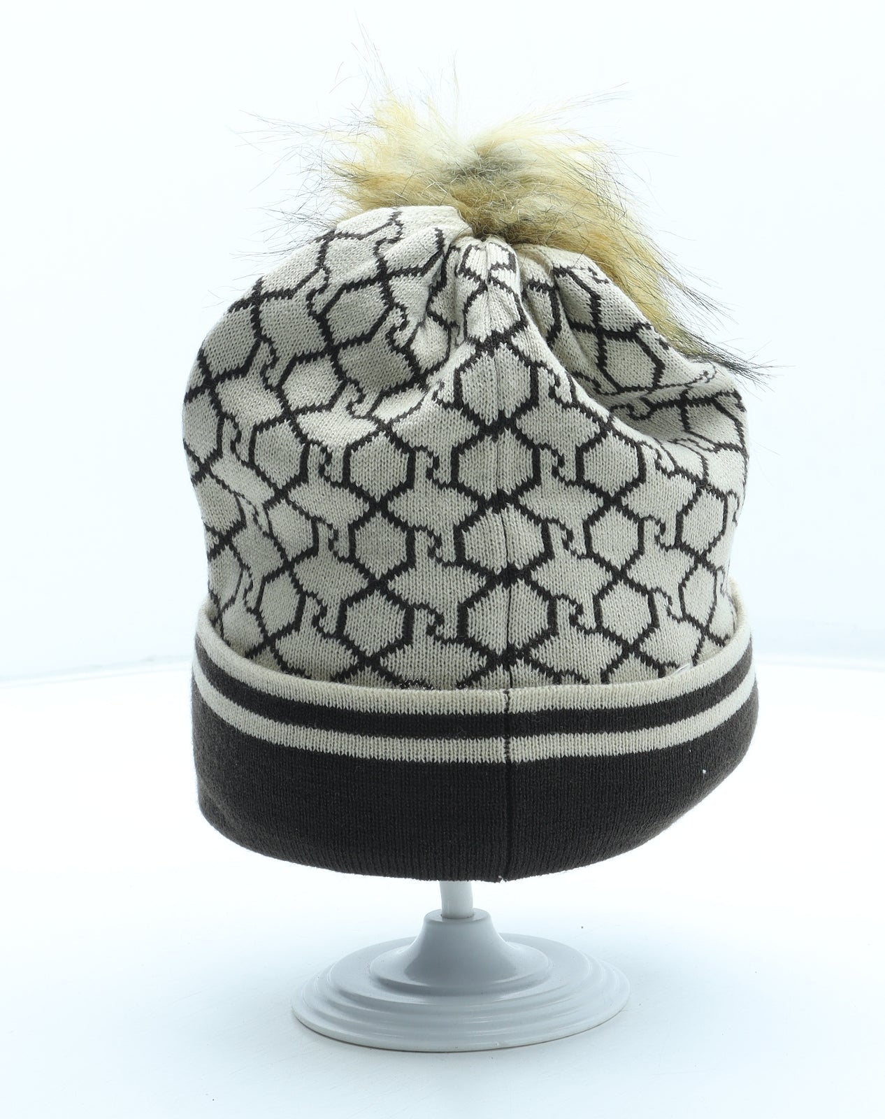 River Island Womens Brown Geometric Acrylic Bobble Hat One Size