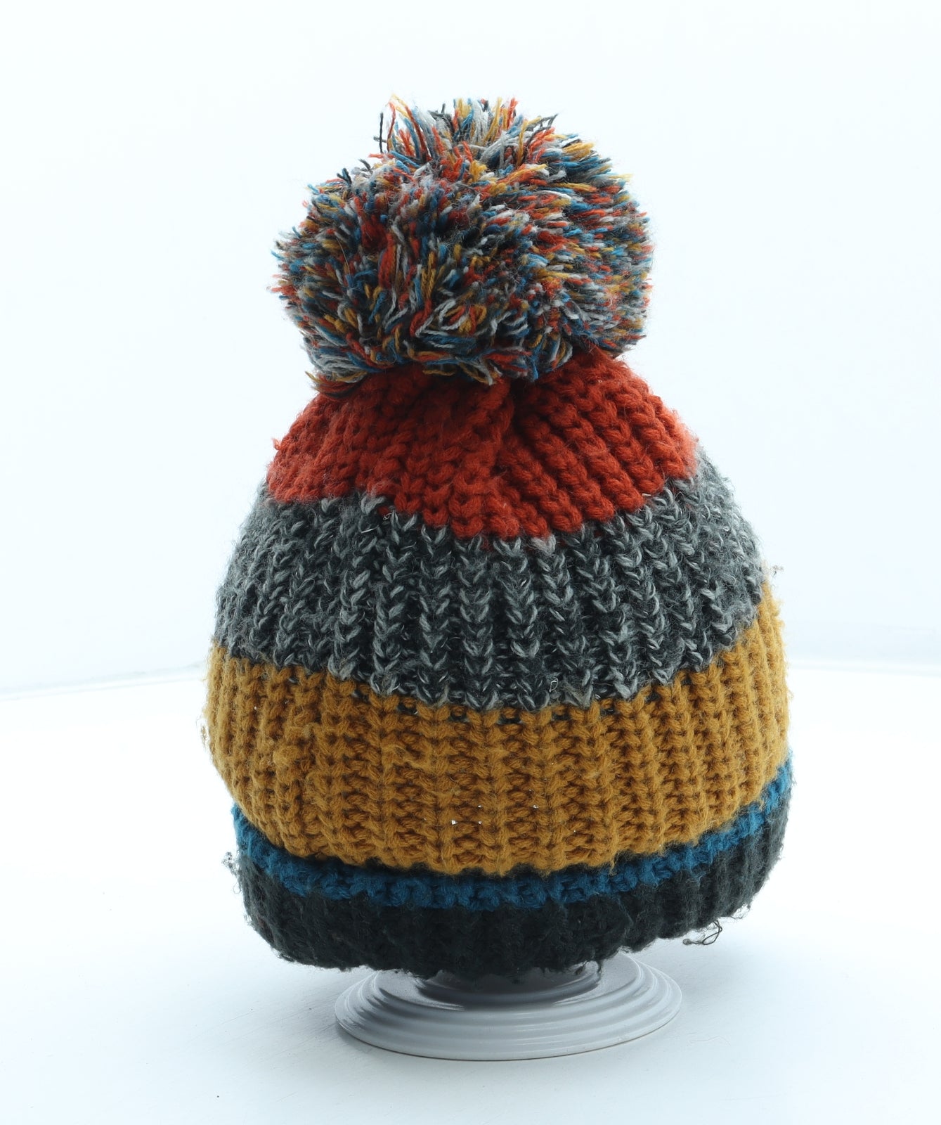 F&F Boys Multicoloured Colourblock Acrylic Bobble Hat Size S