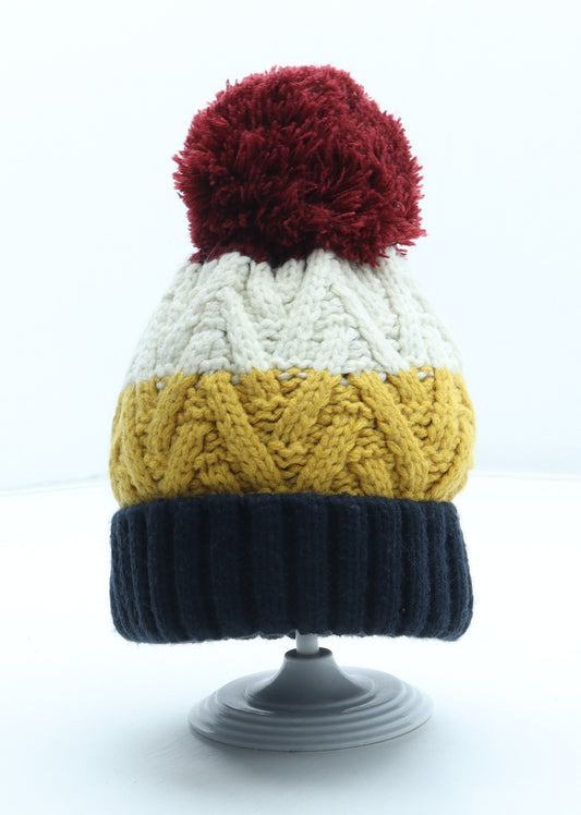 F&F Boys Multicoloured Colourblock Acrylic Bobble Hat Size S - Size 7-10 Years