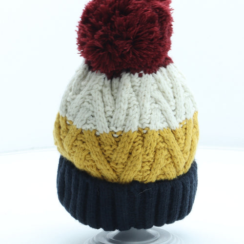 F&F Boys Multicoloured Colourblock Acrylic Bobble Hat Size S - Size 7-10 Years