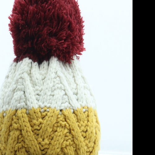 F&F Boys Multicoloured Colourblock Acrylic Bobble Hat Size S - Size 7-10 Years