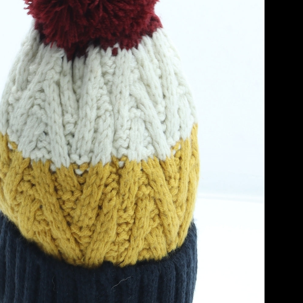 F&F Boys Multicoloured Colourblock Acrylic Bobble Hat Size S - Size 7-10 Years