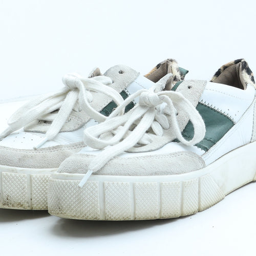 Per Una Womens White Colourblock Leather Trainer UK - Leopard Pattern