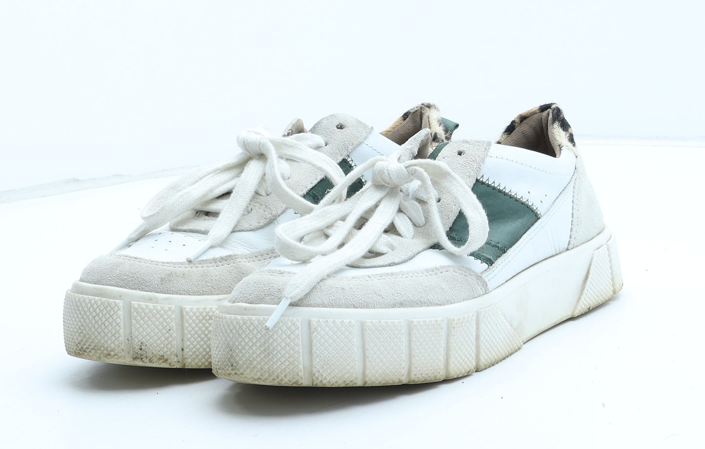 Per Una Womens White Colourblock Leather Trainer UK - Leopard Pattern