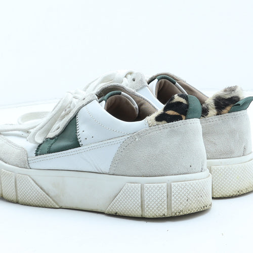 Per Una Womens White Colourblock Leather Trainer UK - Leopard Pattern