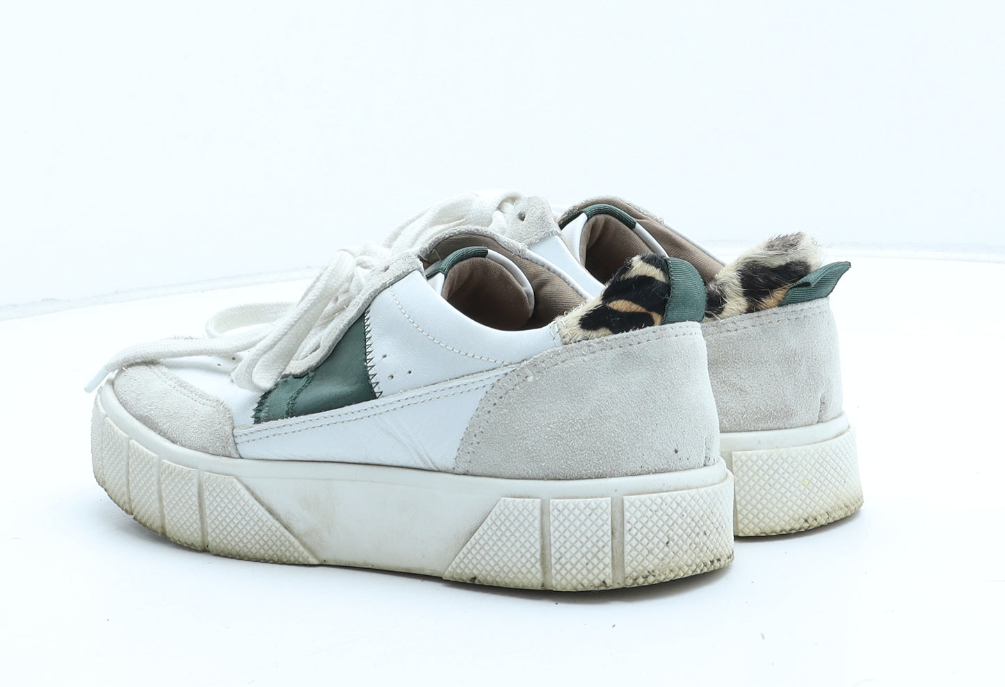 Per Una Womens White Colourblock Leather Trainer UK - Leopard Pattern