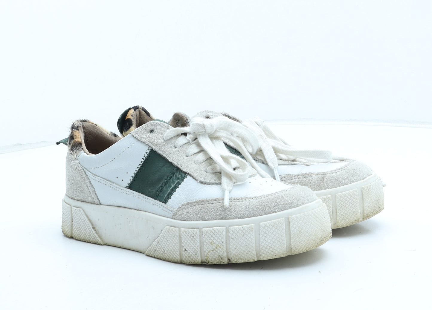 Per Una Womens White Colourblock Leather Trainer UK - Leopard Pattern
