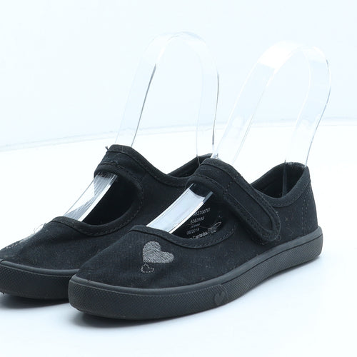 George Girls Black Synthetic Mary Jane Flat UK 10 - Heart Detail